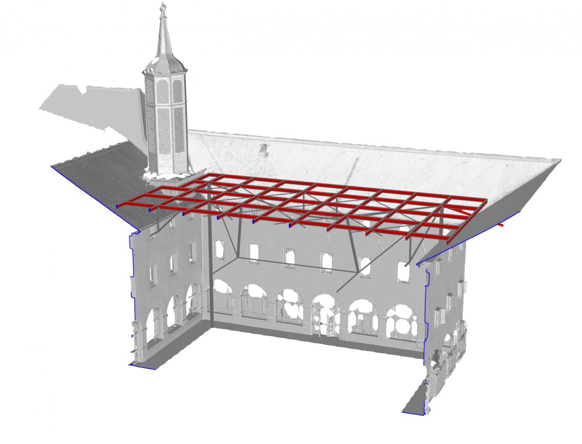 Axonometric drawing of courtyard with glass roof © RFR Glass roof in Thonon-les-Bains, axonometric drawing of patio