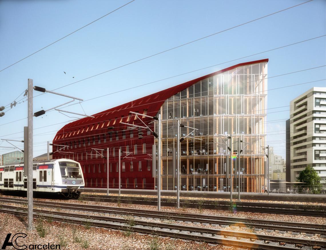 Vue générale projet architectural Bureaux Parc du Pont de Flandre