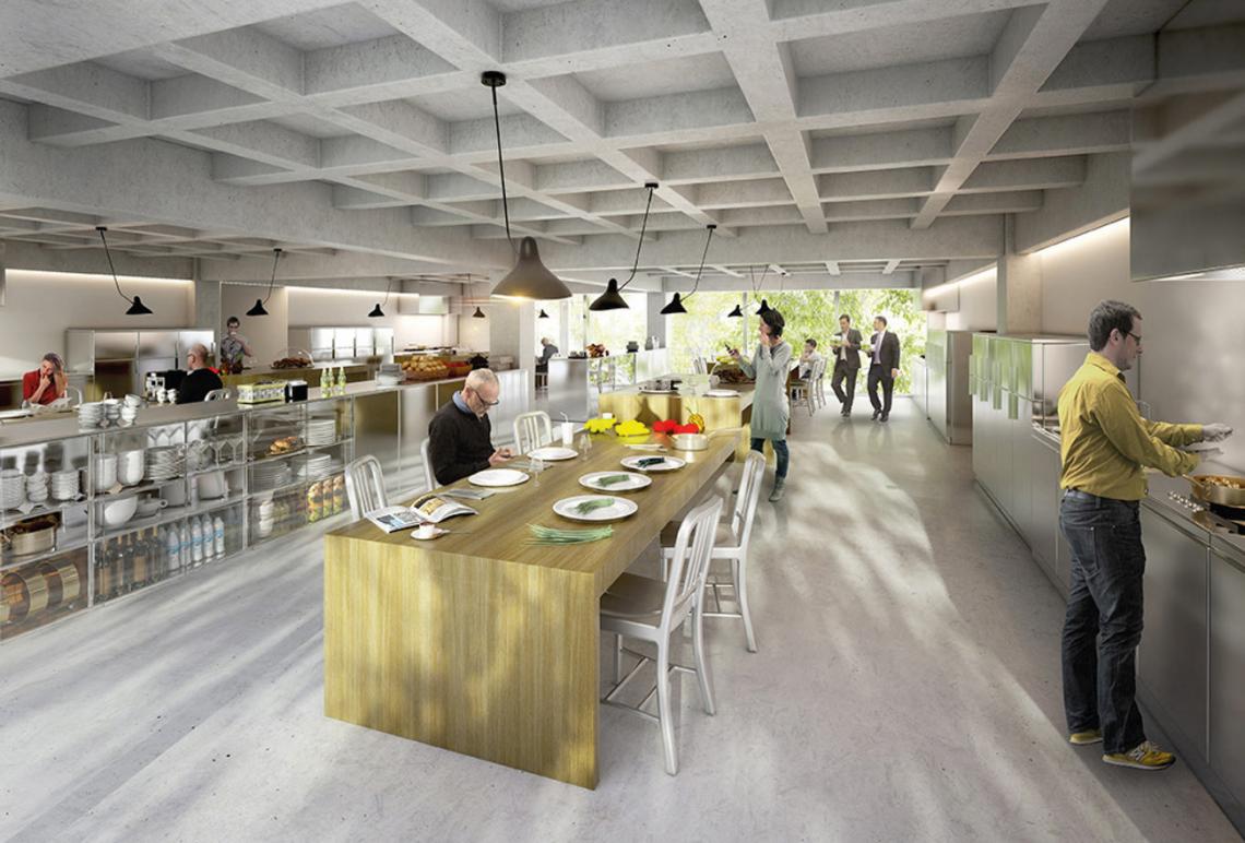 Hôtel Transfert vue depuis la cuisine commune © Think Tank architecture Hôtel Transfert