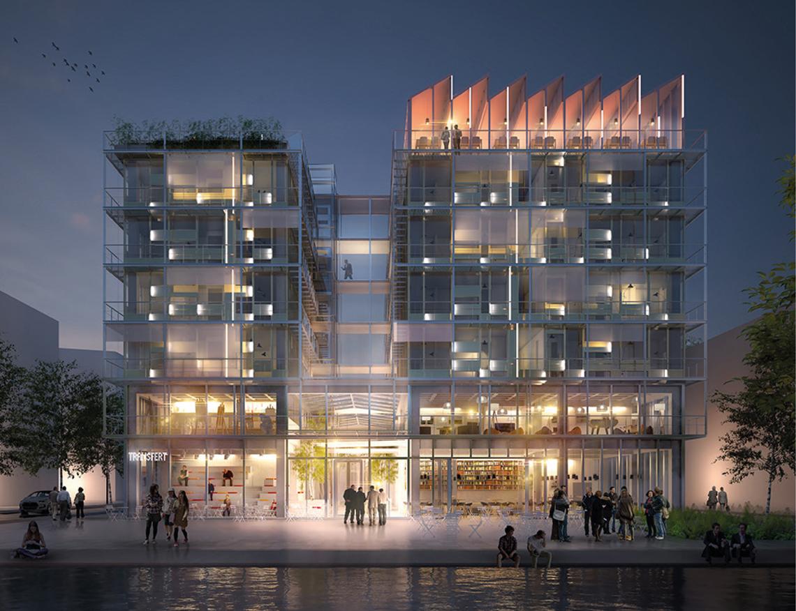 Hôtel Transfert vue de nuit © Think Tank architecture Hôtel Transfert BET façade et structure