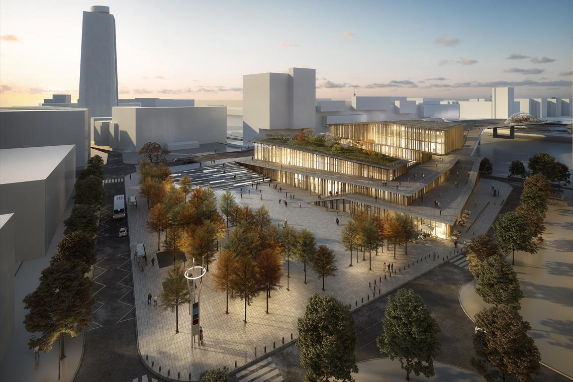 Gare de Saint-Denis Pleyel, Kengo Kuma & Associates - Perspective d'ensemble