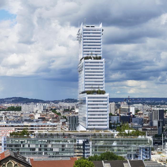 South façade of the Paris Law Courts from the Batignolles district